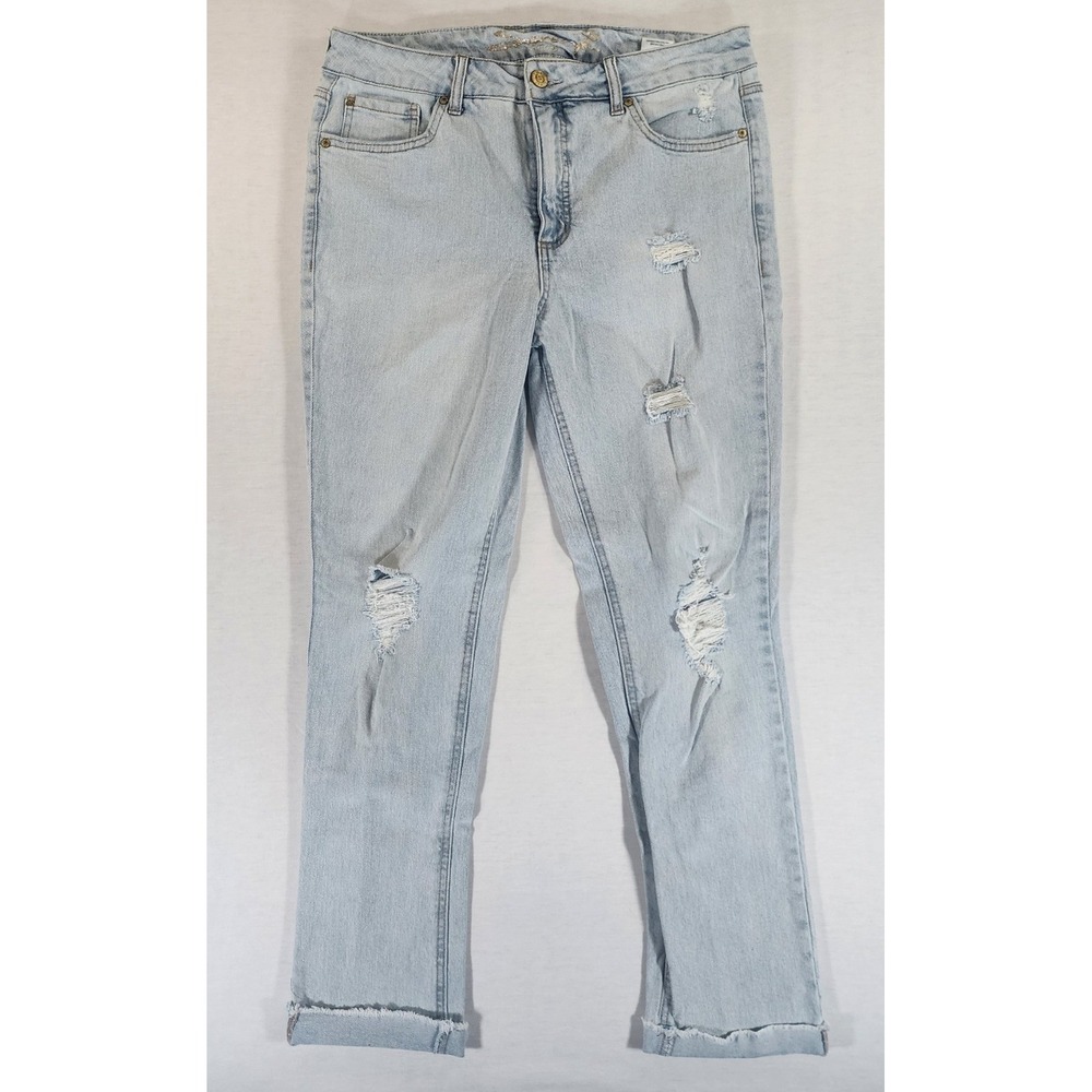 Seven7 Weekend Slim Fit Jean Womens 12 Distressed Light Wash  Denim Rough Hem